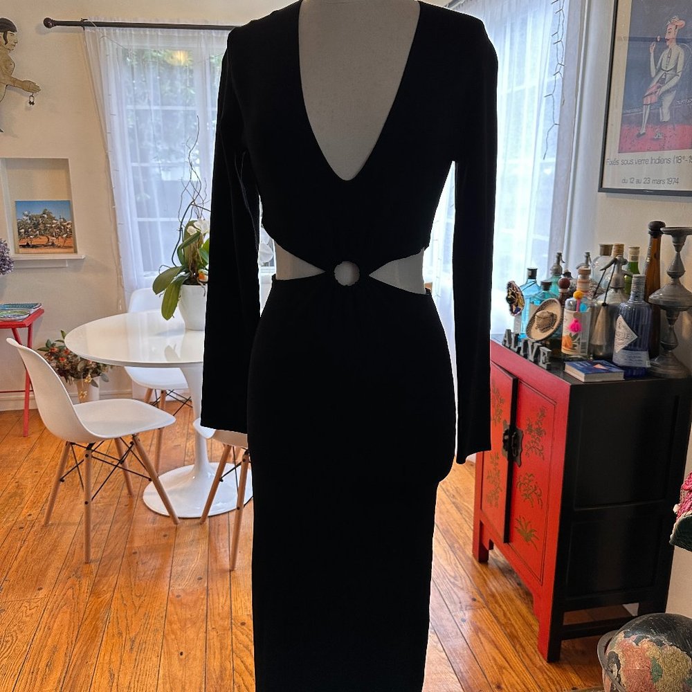 Zara black long knit dress with cut outs